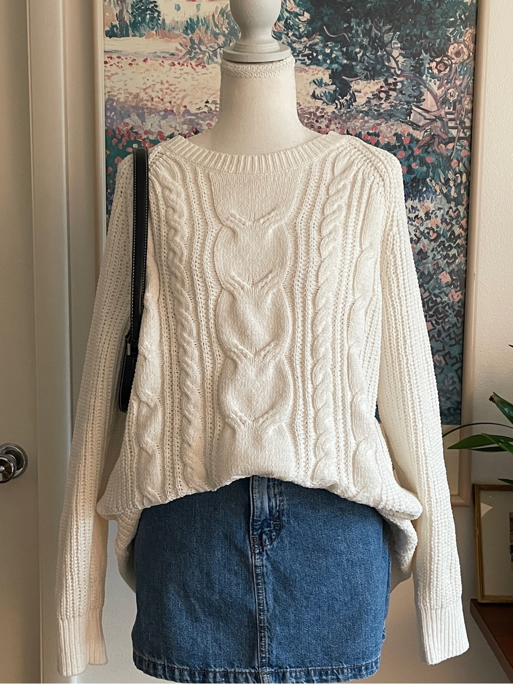 J. Jill Sweater Womens Medium Cream Cable Knit Crewneck Cozy Old Money Fisherman